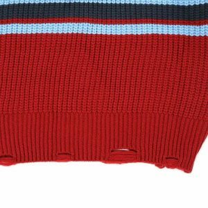 y2k knit striped sweater with holes   youthful & edgy 7663