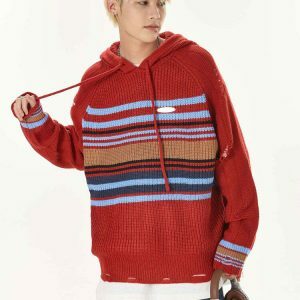 y2k knit striped sweater with holes   youthful & edgy 7711