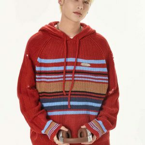 y2k knit striped sweater with holes   youthful & edgy 8390