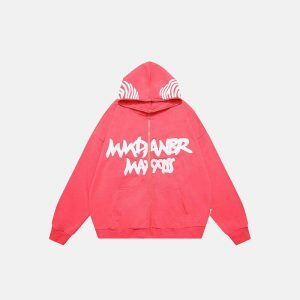 y2k letter print hoodie zip up   chic & youthful style 3340