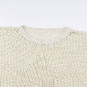 y2k loose knit sweater with holes   youthful & trendy style 3930