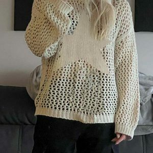 y2k loose knit sweater with holes   youthful & trendy style 4418