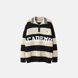 y2k polo striped sweater loose & youthful streetwear icon 2697