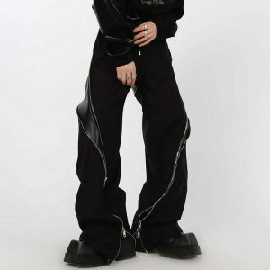 y2k pu leather zipper pants sleek & edgy streetwear icon 1515