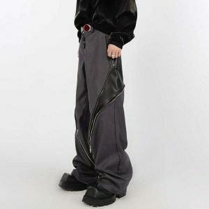 y2k pu leather zipper pants sleek & edgy streetwear icon 5907
