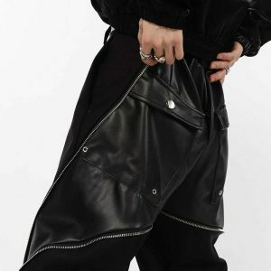 y2k pu leather zipper pants sleek & edgy streetwear icon 7157