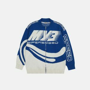 y2k retro racing cardigan   chic & dynamic streetwear piece 8827