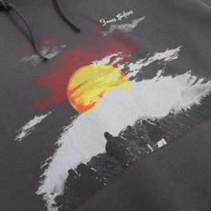 y2k retro sunset hoodie   dynamic graphic print style 6540