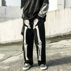 y2k skeleton print jeans baggy & edgy streetwear icon 2669