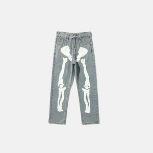 y2k skeleton print jeans baggy & edgy streetwear icon 6186