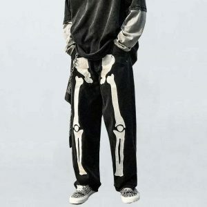 y2k skeleton print jeans baggy & edgy streetwear icon 7160