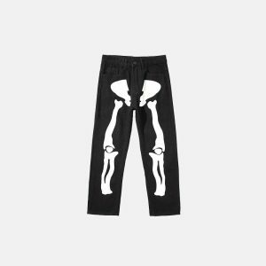 y2k skeleton print jeans baggy & edgy streetwear icon 8083