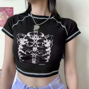 y2k slim vintage crop top chic & youthful retro streetwear 1832