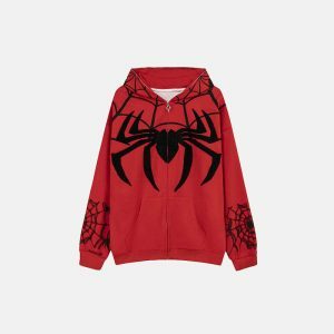 y2k spider embroidered hoodie oversized & edgy comfort 7194