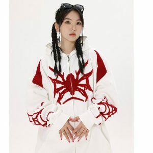 y2k spider embroidered hoodie zip up edgy streetwear 1727