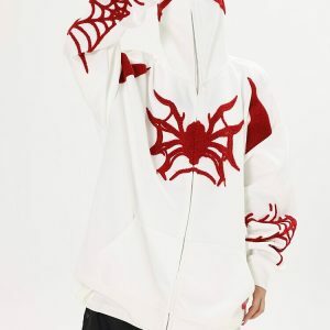 y2k spider embroidered hoodie zip up edgy streetwear 2971