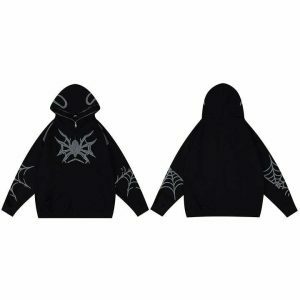 y2k spider embroidered hoodie zip up edgy streetwear 3927