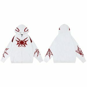 y2k spider embroidered hoodie zip up edgy streetwear 5052