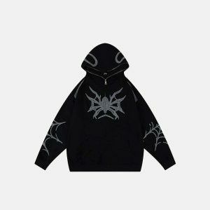 y2k spider embroidered hoodie zip up edgy streetwear 5385