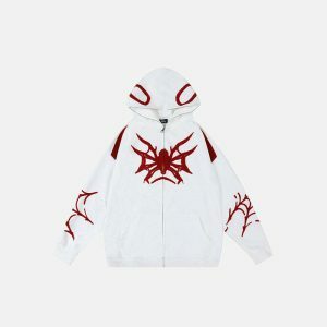 y2k spider embroidered hoodie zip up edgy streetwear 5638