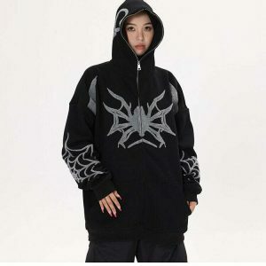 y2k spider embroidered hoodie zip up edgy streetwear 5889