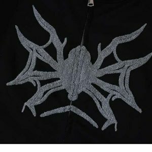 y2k spider embroidered hoodie zip up edgy streetwear 6036