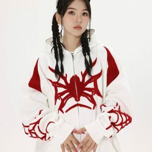 y2k spider embroidered hoodie zip up edgy streetwear 6648