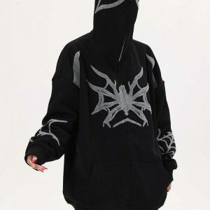 y2k spider embroidered hoodie zip up edgy streetwear 6682