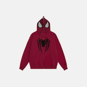 y2k spider mask hoodie zip up dynamic streetwear 3885