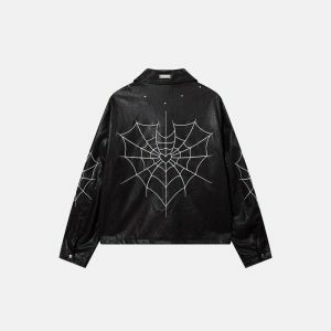 y2k spider web moto jacket   edgy & iconic streetwear piece 2025