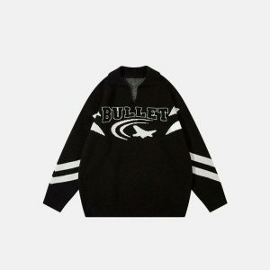 y2k star polo sweater   knitted & youthful streetwear chic 2257