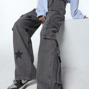 y2k stars graphic jeans iconic retro & youthful style 6748