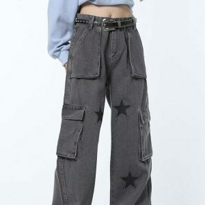 y2k stars graphic jeans iconic retro & youthful style 8396