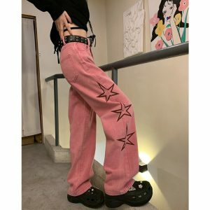 y2k vintage star print jeans pink & chic retro appeal 6327