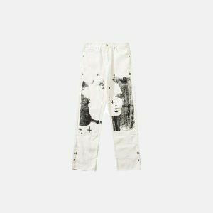 y2k white punk pants straight cut   sleek & youthful style 3346