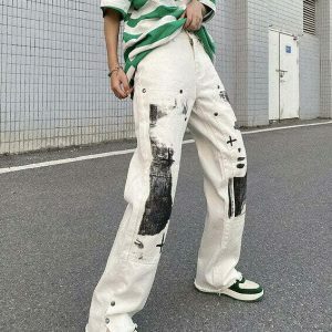 y2k white punk pants straight cut   sleek & youthful style 5420