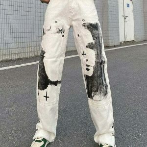 y2k white punk pants straight cut   sleek & youthful style 8817