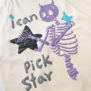 youthful 'i can pick star' skull tee with devil horns 4984