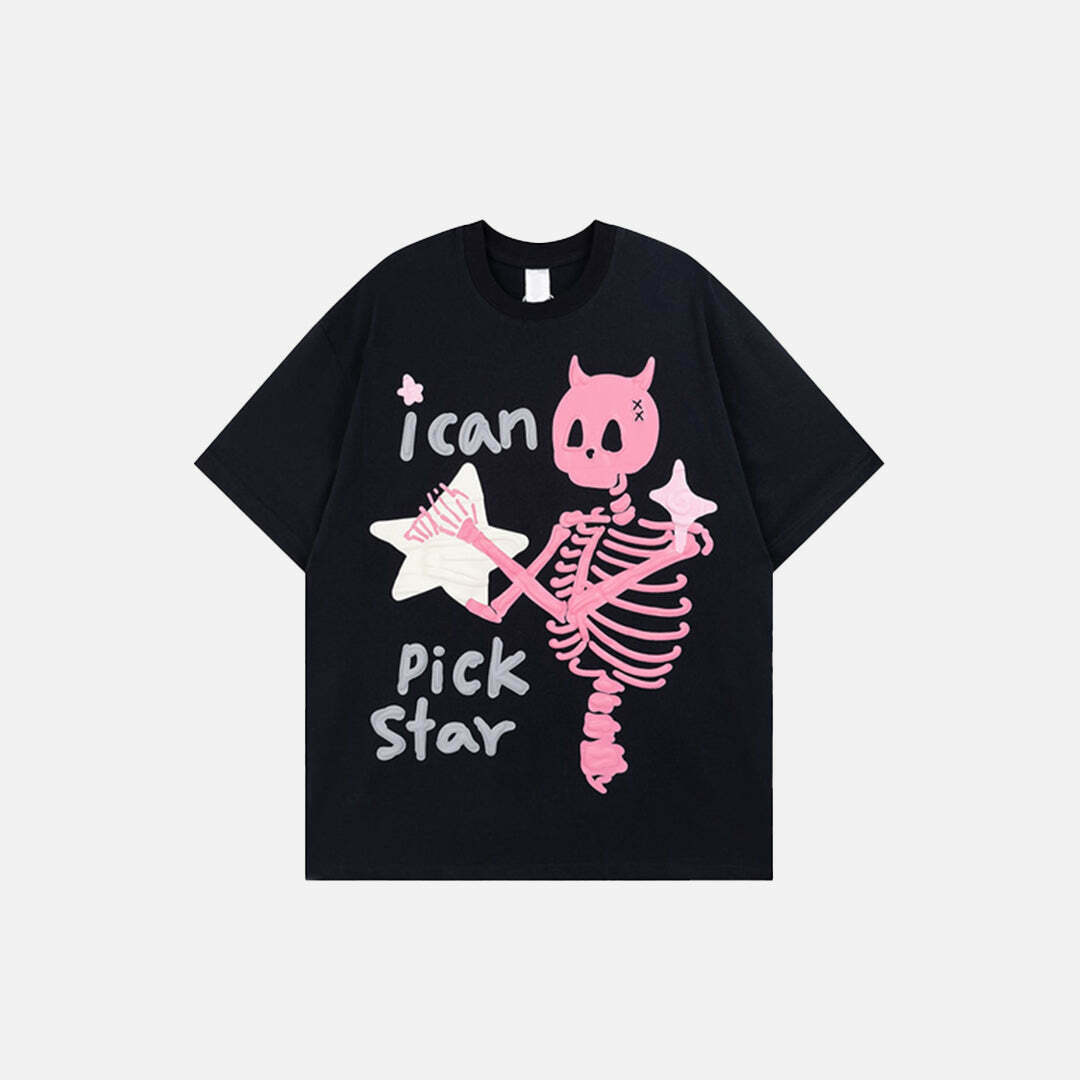 youthful 'i can pick star' skull tee with devil horns 5712