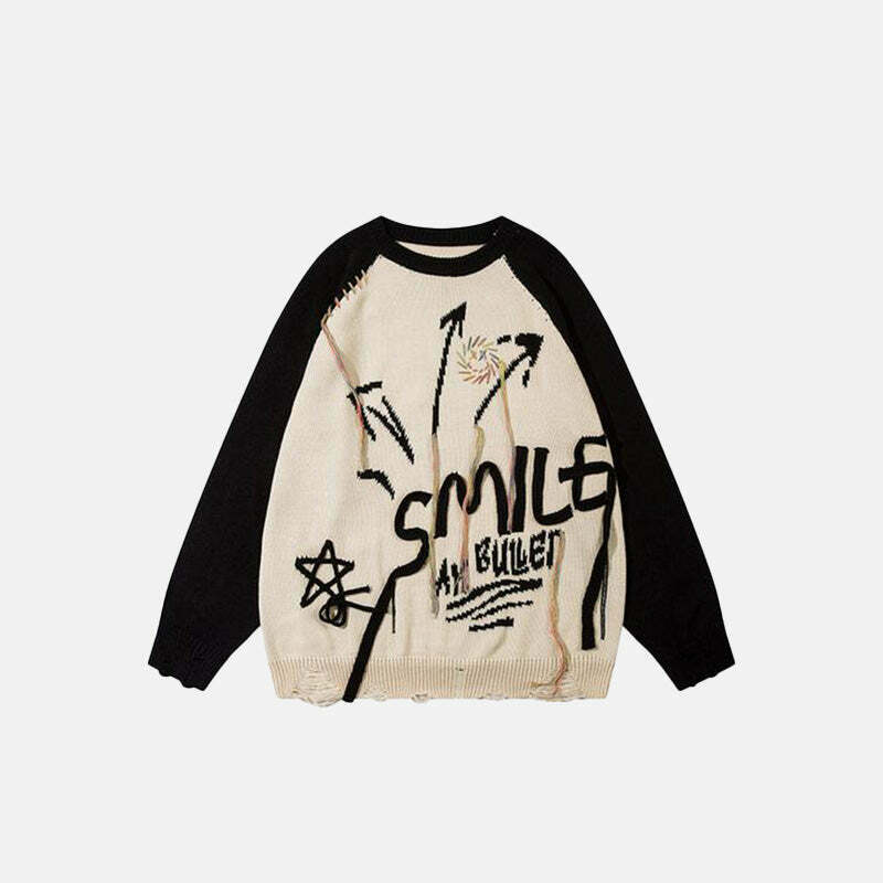 youthful 'smile' print sweater loose knit & comfy 4319