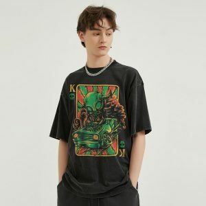 youthful alien attack poker t shirt dynamic graphic design 6312