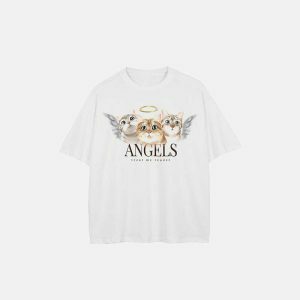 youthful angel cats tee oversized fit & quirky design 4521