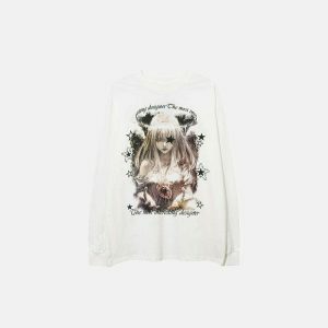 youthful angel girl graphic sweatshirt   trendy print design 3912