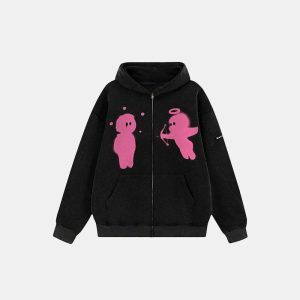 youthful angel print hoodie zip up design streetwear chic 1187