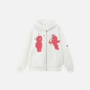 youthful angel print hoodie zip up design streetwear chic 6683