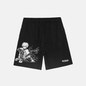youthful anime boy print shorts   streetwear essential 6372