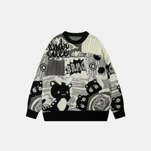 youthful baby dragon graphic knit sweater   quirky & cozy 8063