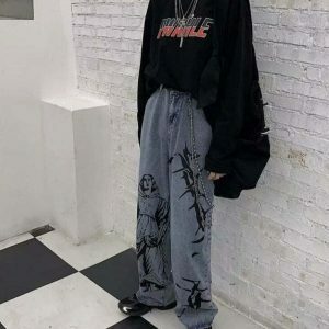 youthful baggy denim jeans wide leg streetwear staple 1286