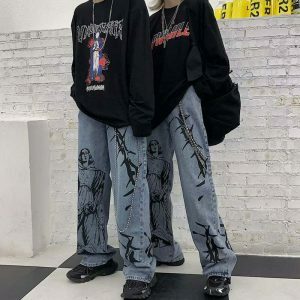 youthful baggy denim jeans wide leg streetwear staple 3734