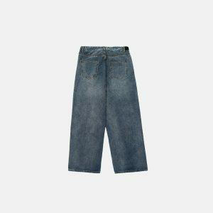 youthful baggy denim pants mid waist & belted design 1330